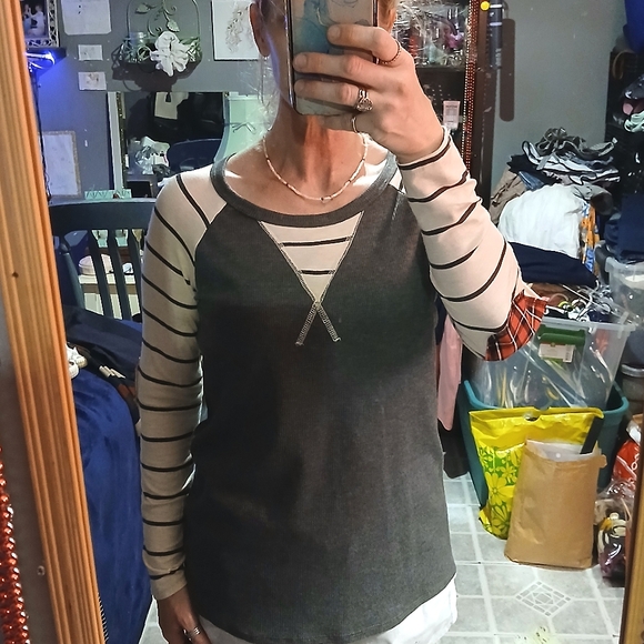 🎆🎈BUY 1 GET 1 FREE SALE💥NWOT 7th Ray Waffle Knit/Ribbed Striped Top - Picture 1 of 10